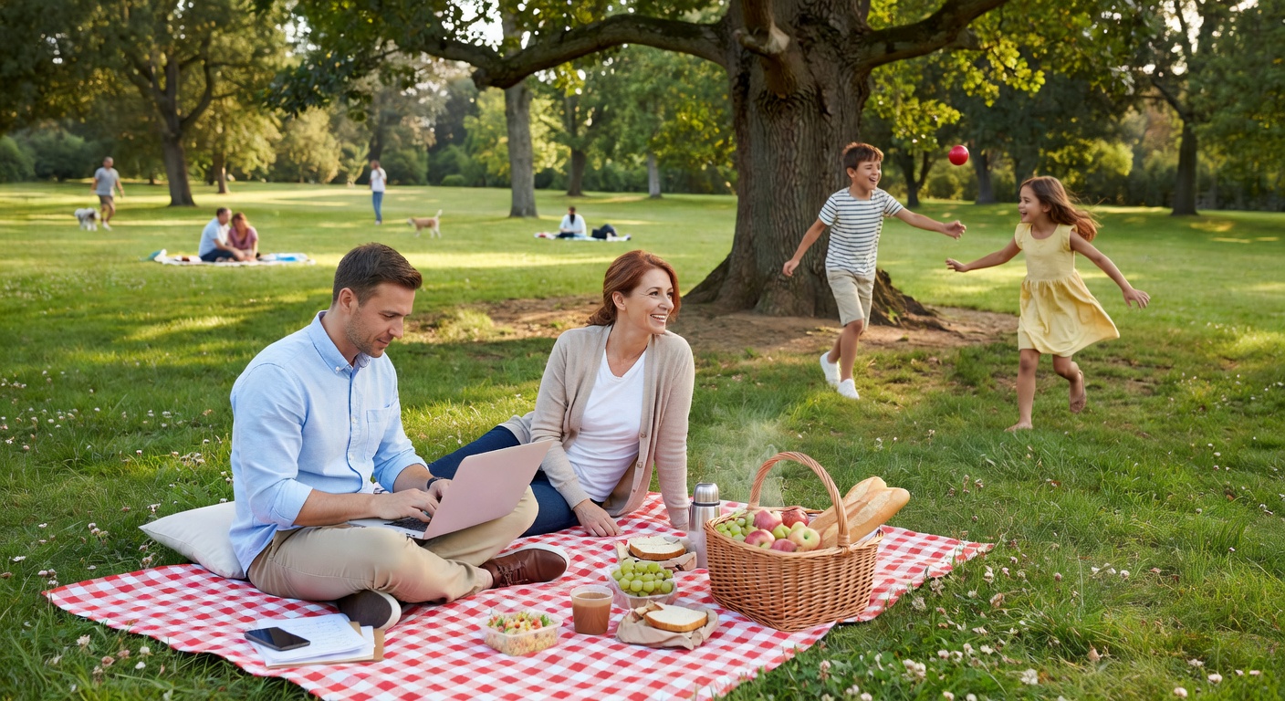 Family working in a park