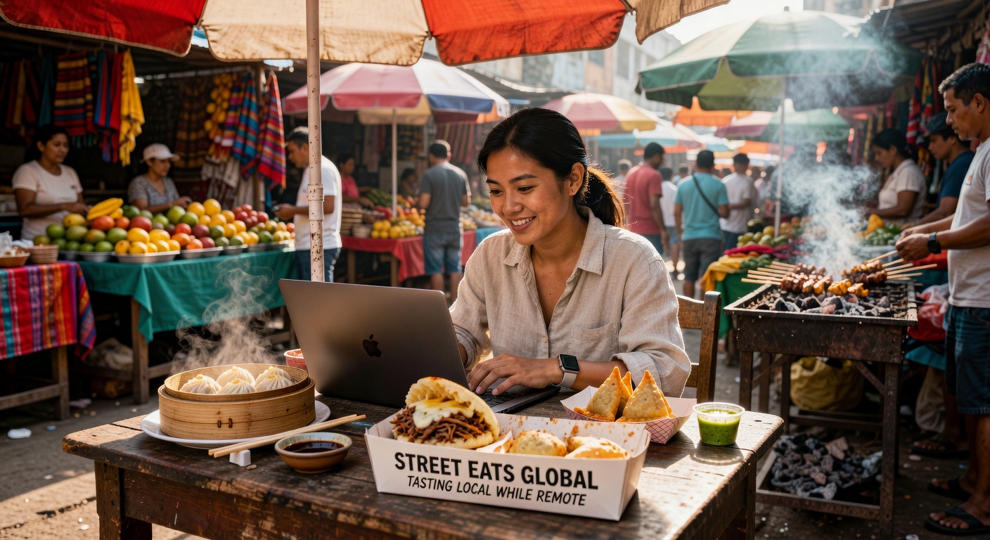 Tasting street food in a local market